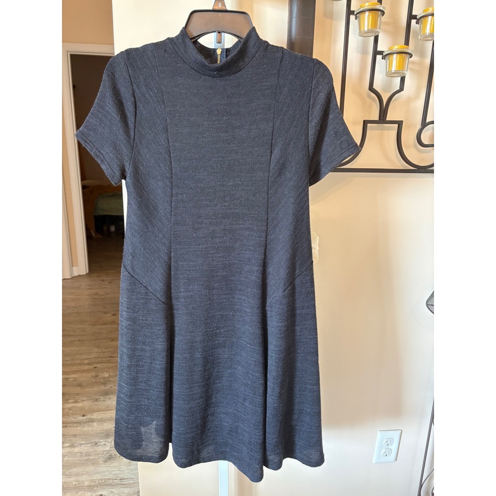Altar'd State Mock Neck Short Sleeve Knit Dress Charcoal Gray Gold Zip Large NWT